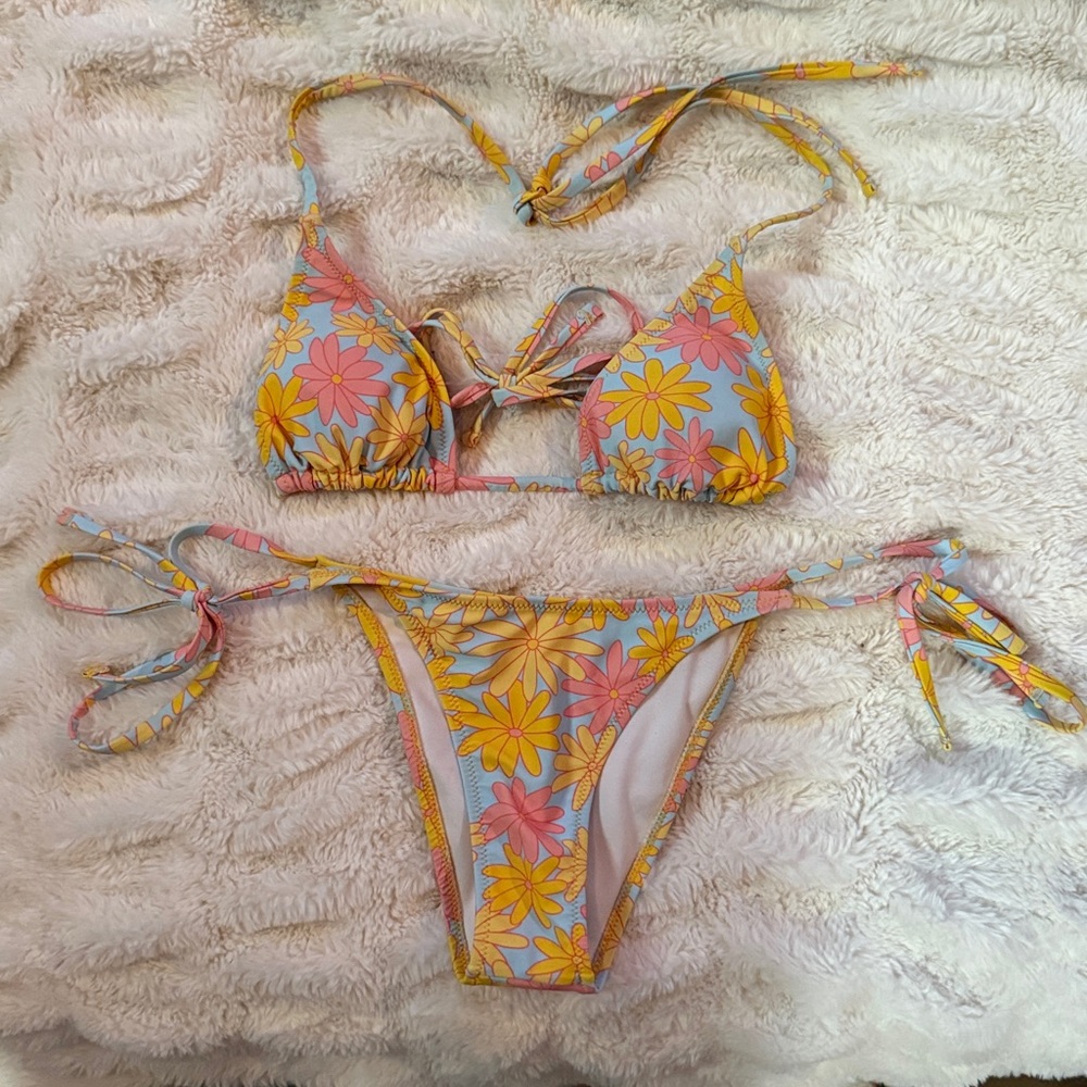 Floral Bikini Set with Yellow and Pink Flowers